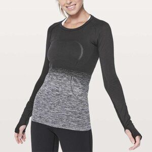 Lululemon Swiftly Tech Long Sleeve Crew Black White Ombre Silverescent Size 8